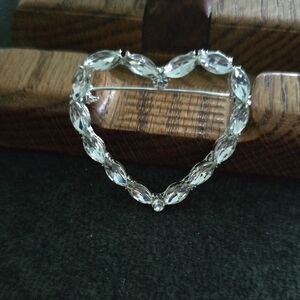 Crystal Heart Brooch Pin - Clear Rhinestone Accent
